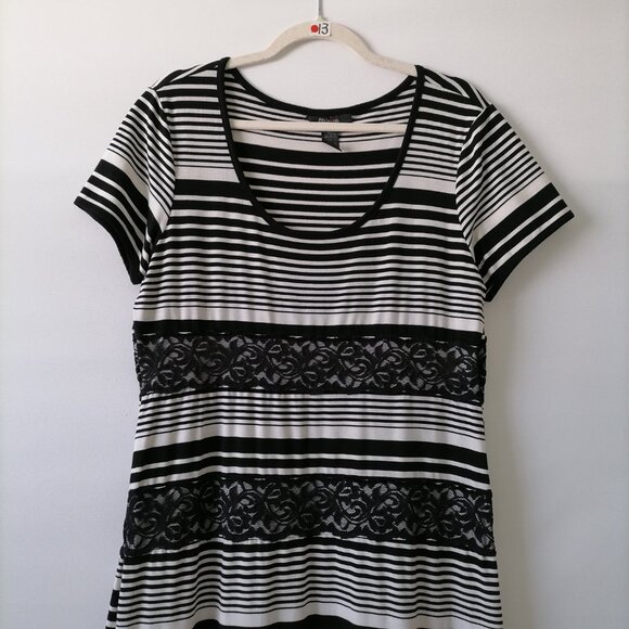 Style & Co. Womens Black & White Lace Detailing Striped Maxi Dress Size XL - Picture 2 of 5